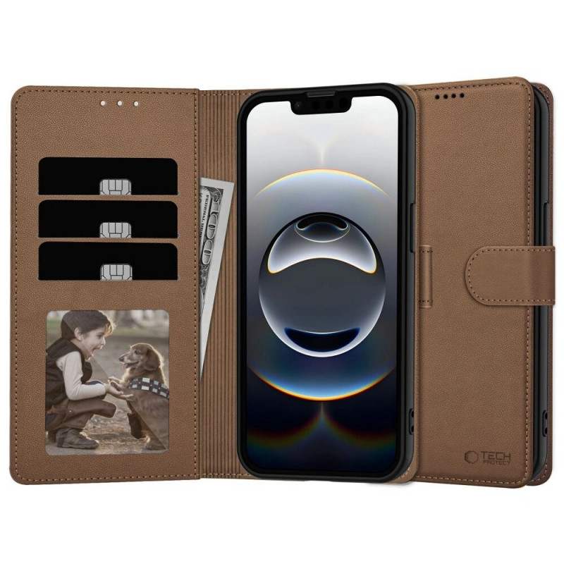 Tech-Protect Peňaženkové puzdro pre Apple iPhone 17e / 16e, hnedé