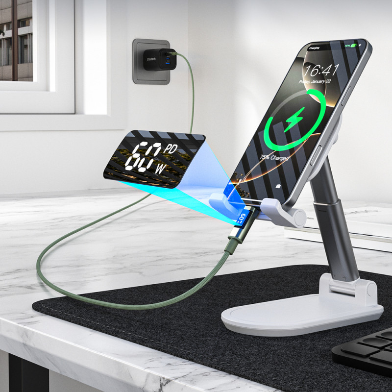 Choetech XCC-1068 PD 60W kábel USB-C na USB-C s displejom, 1,2 m, zelený