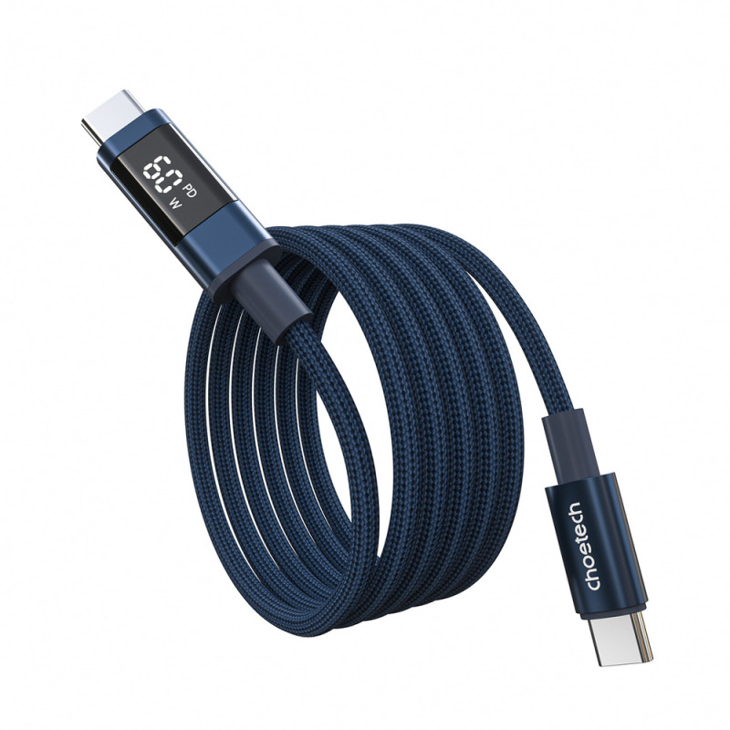 Choetech XCC-1068 PD 60W kábel USB-C na USB-C s displejom, 1,2 m, modrý