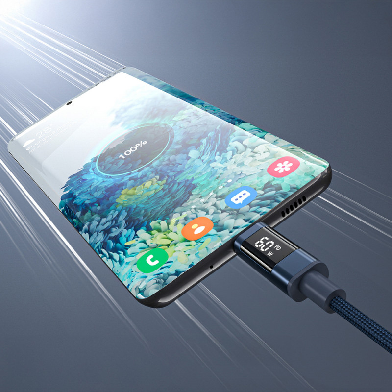 Choetech XCC-1068 PD 60W kábel USB-C na USB-C s displejom, 1,2 m, modrý