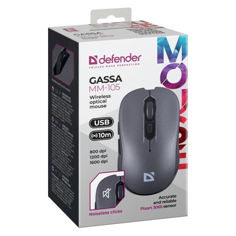 Defender Gassa MM-105 RF Silent bezdrôtová myš, sivá