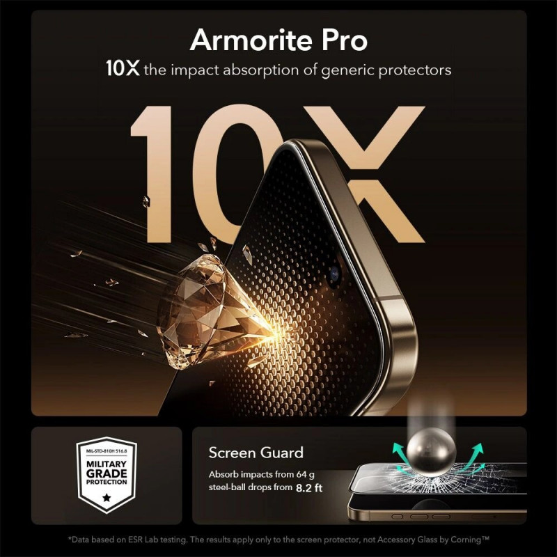 ESR UltraFit Armorite Pro tvrdené sklo na ochranu displeja s Glass by Corning pre Apple iPhone 17 Pro Max, ESR928