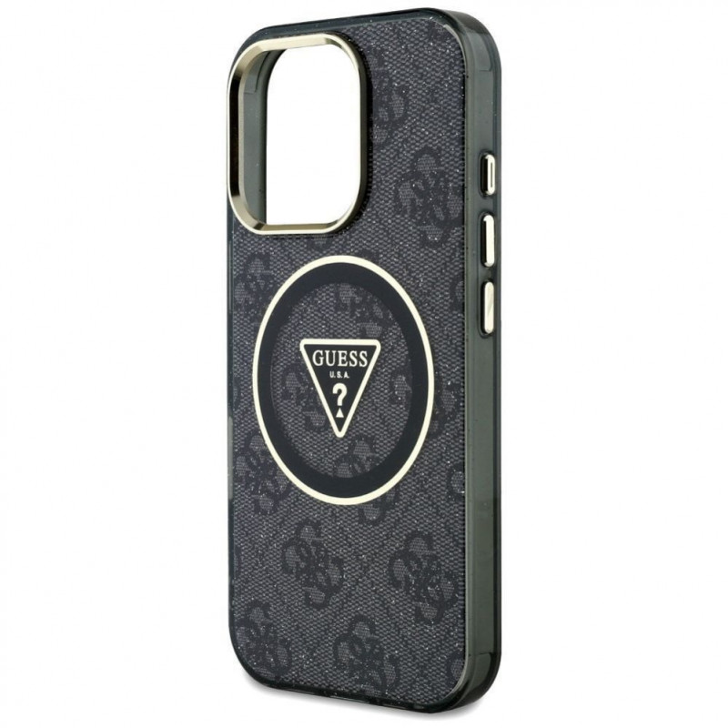 Guess GUHMP16LHG4PRTGK IML Metal Glitter 4G Circle Triangle MagSafe puzdro pre Apple iPhone 16 Pro, čierne