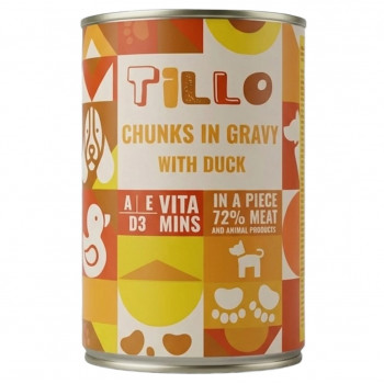 TILLO Kúsky v omáčke kačica konzervované krmivo pre psov, 415 g