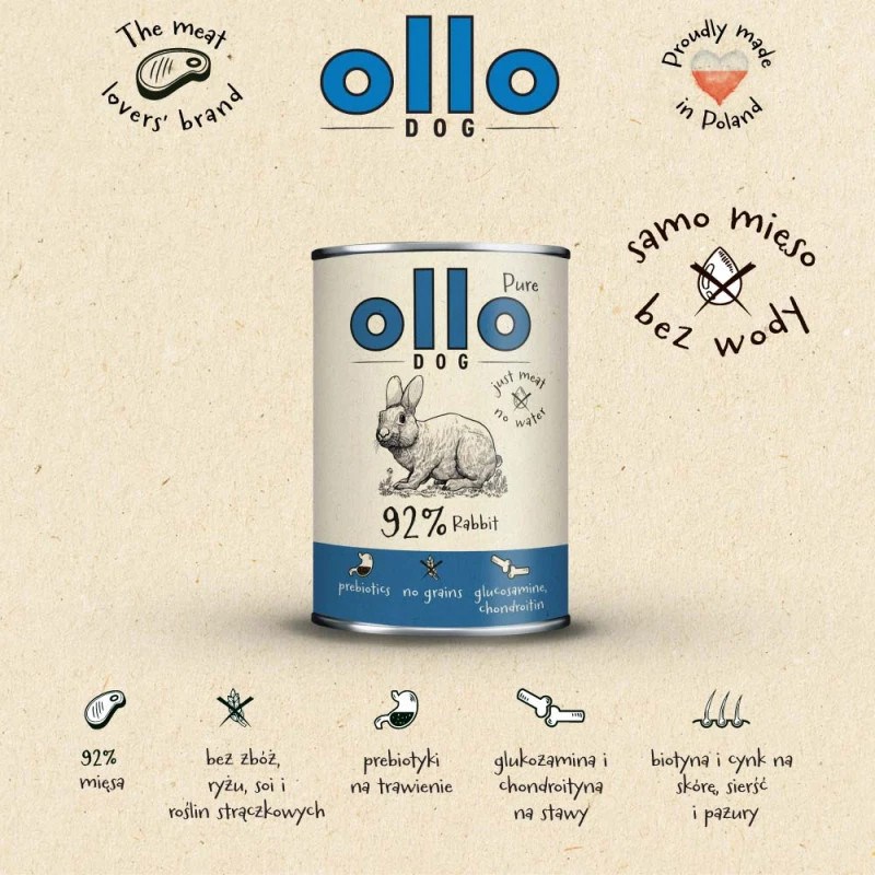 OLLO Pure Rabbit mokré krmivo pre psov, 400 g