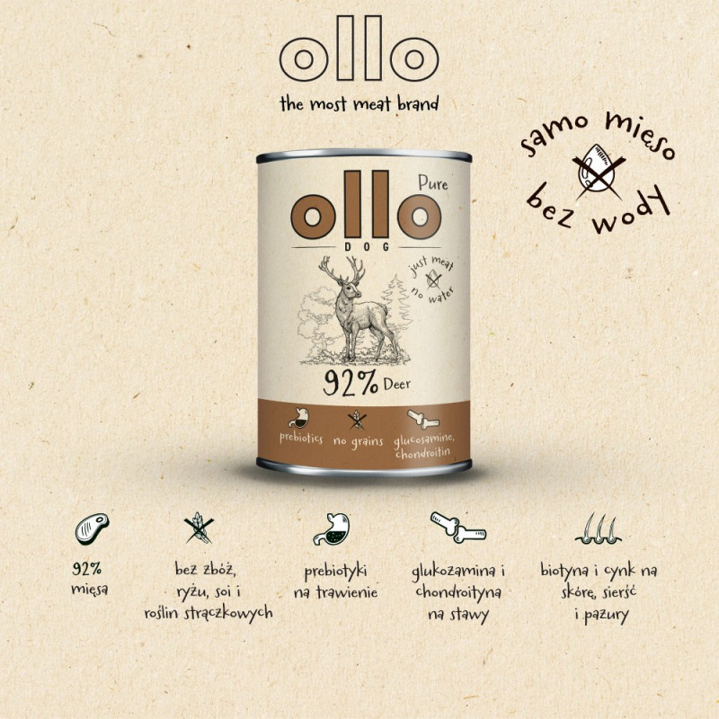 OLLO Pure Deer mokré krmivo pre psov, 850 g