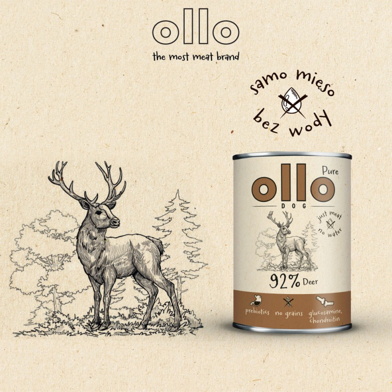 OLLO Pure Deer mokré krmivo pre psov, 850 g