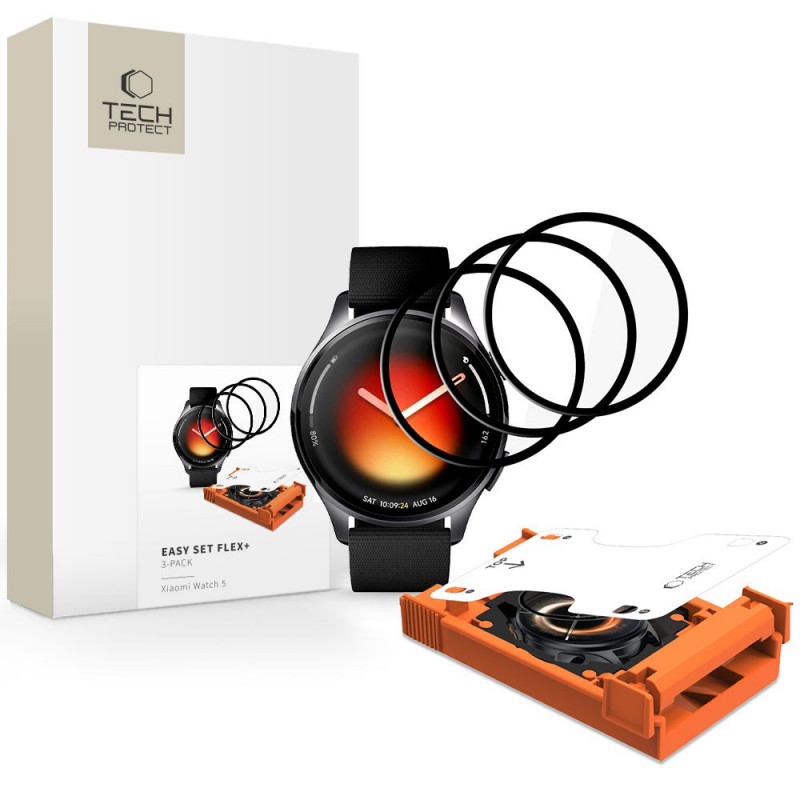 Tech-Protect Easy Set Flex+ hybridné sklo pre Xiaomi Watch 5 (3 ks), čierne