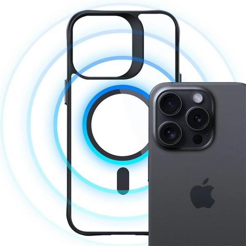 Puzdro na smartphone 3MK Satin Armor MagCase MagSafe pre Apple iPhone 15 Pro Max, priehľadné s čiernym rámom
