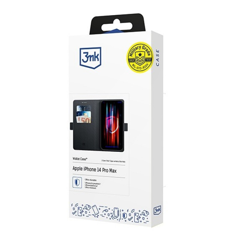 3MK Wallet Case puzdro s peňaženkou pre Apple iPhone 14 Pro Max, čierne