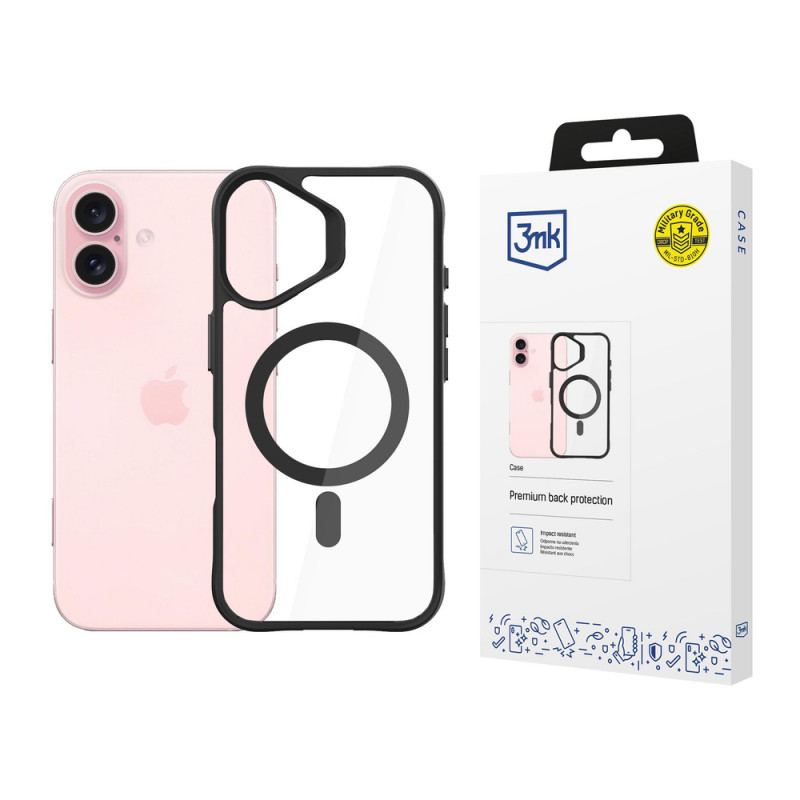 3mk Satin Armor MagCase s MagSafe pre Apple iPhone 16 Plus (W-3SAMaCa-AiP16Plu-0), priehľadné s čiernym rámom