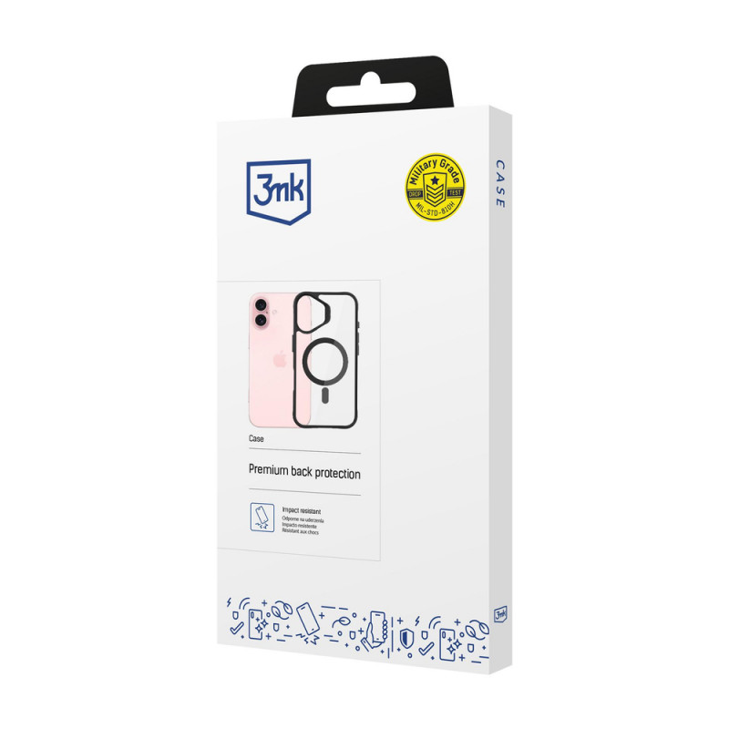 3mk Satin Armor MagCase s MagSafe pre Apple iPhone 16 Plus (W-3SAMaCa-AiP16Plu-0), priehľadné s čiernym rámom