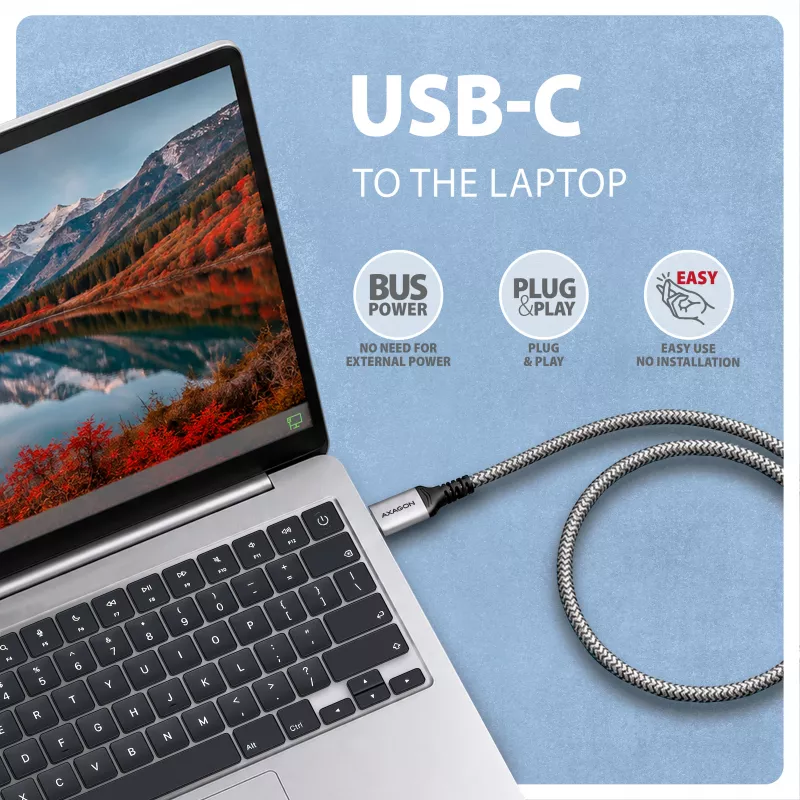 Goobay AXAGON ADE-CM20 USB-C Gigabit Ethernet adaptér s integrovaným 2 m CAT6 káblom, RJ-45