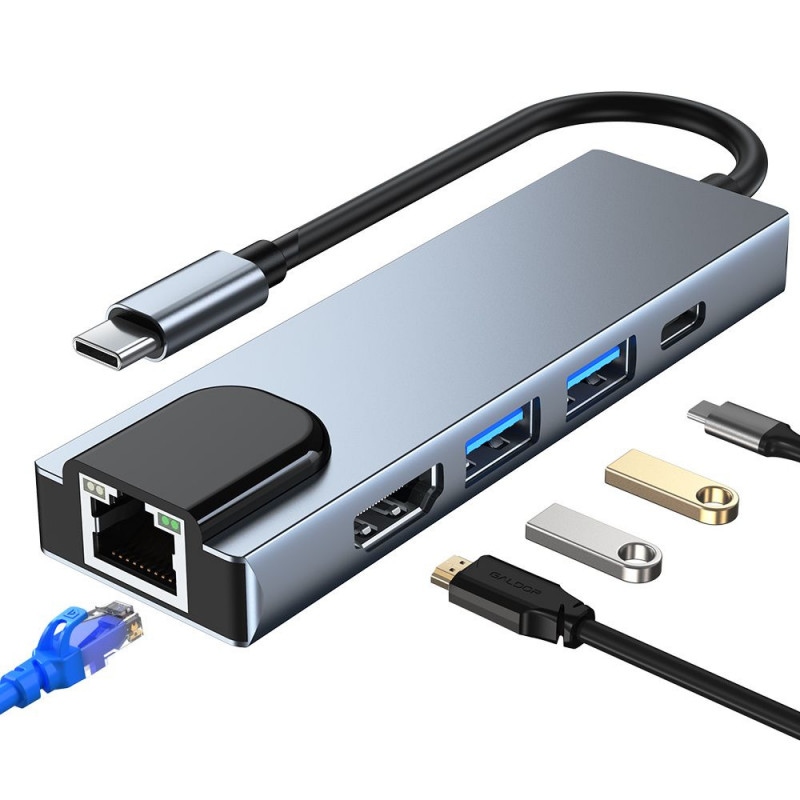 Tech-Protect V3 5in1 USB-C hub, sivý