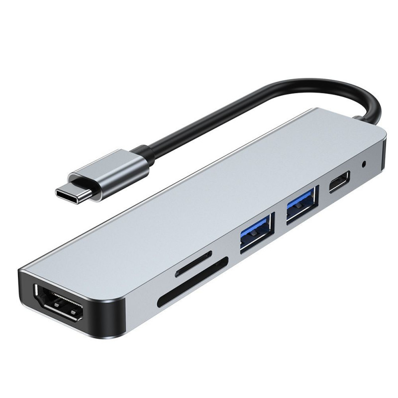 Tech-Protect V4 6-in-1 USB-C hub, sivý