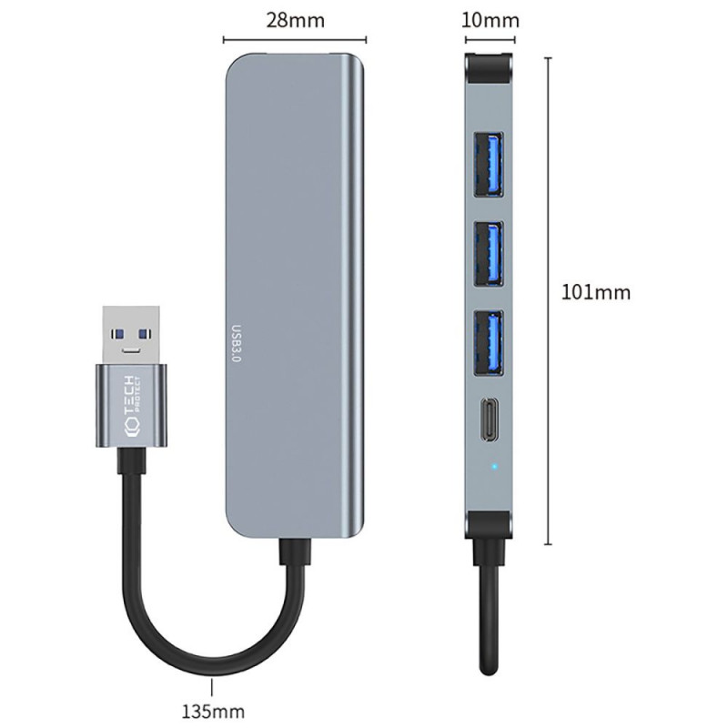 Tech-Protect V0-HUB 5in1 USB-A hub, sivý