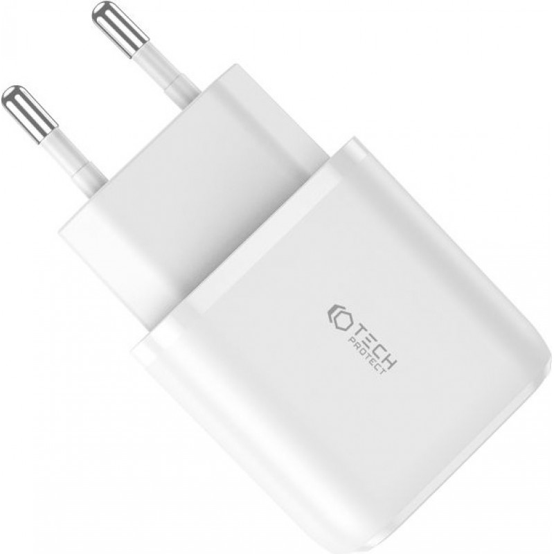 Nástenná nabíjačka Tech-Protect C20W s 2 portmi, USB-C PD 20W a USB-A QC 3.0, biela