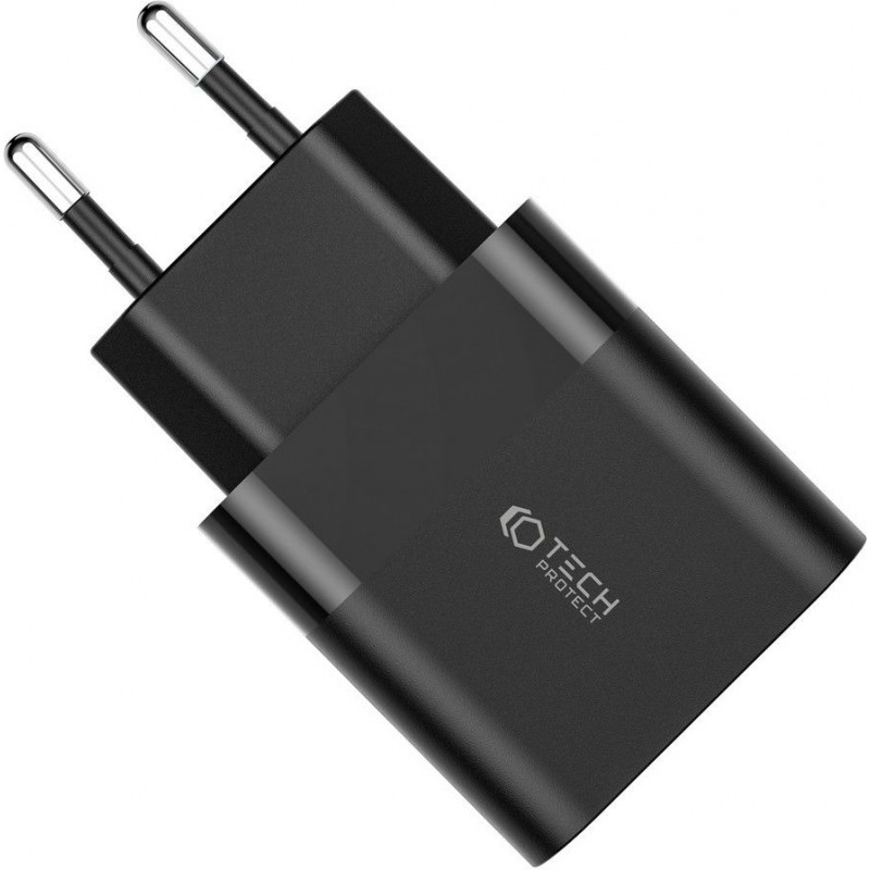 Tech-Protect C30W 2-portová nástenná nabíjačka, USB-C PD 30W a USB-A QC 3.0, čierna