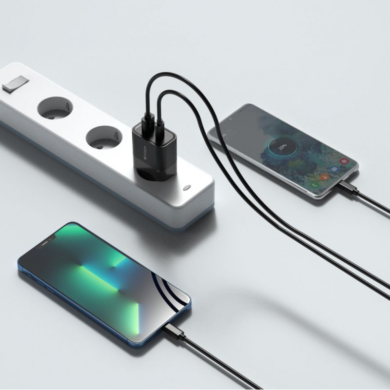 Tech-Protect C30W 2-portová nástenná nabíjačka, USB-C PD 30W a USB-A QC 3.0, čierna