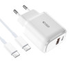 Tech-Protect C20W 2-portová nástenná nabíjačka PD 20W QC 3.0 s káblom USB-C, biela