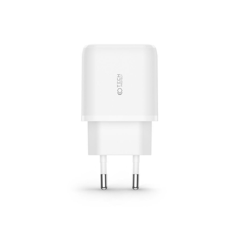 Tech-Protect C20W 2-portová nástenná nabíjačka PD 20W QC 3.0 s káblom USB-C, biela