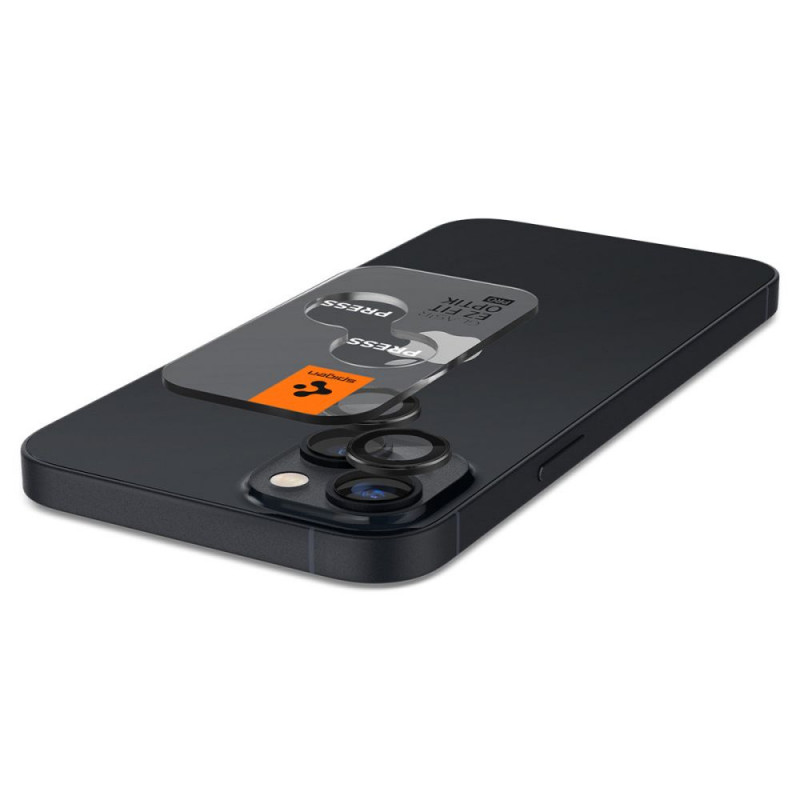 Spigen Optik.tR EZ Fit ochranný kryt objektívu fotoaparátu pre Apple iPhone 14 / 14 Plus / 15 / 15 Plus, čierny (2 ks)