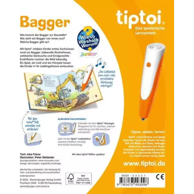 Ravensburger tiptoi Wieso? Weshalb? Warum? Bagger, nemecké vydanie