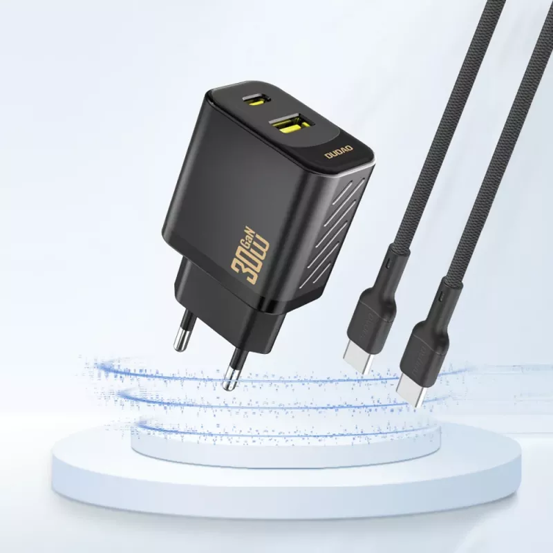 Dudao A27TEU PD 30W GaN nástenná nabíjačka, USB-A + USB-C, čierna