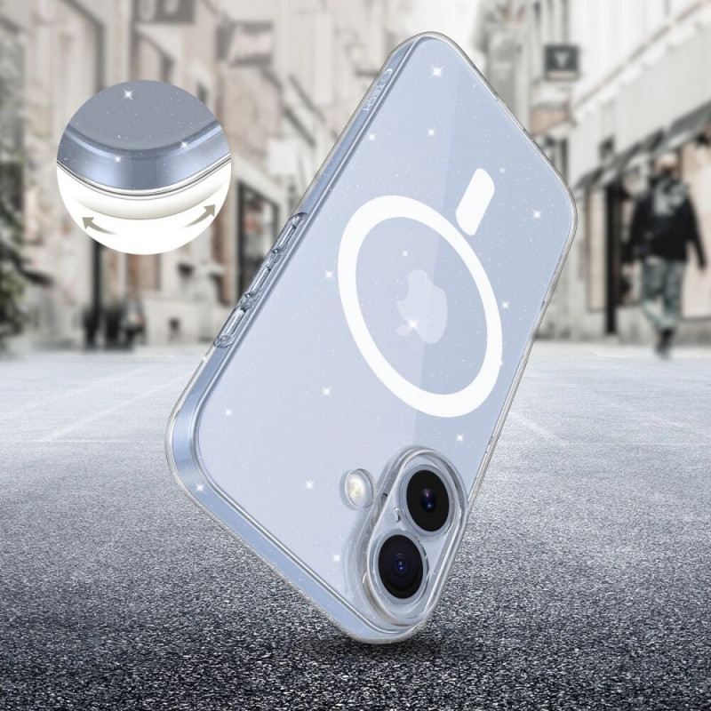 Puzdro Tech-Protect FlexAir MagSafe pre Apple iPhone 17, priehľadné s trblietkami
