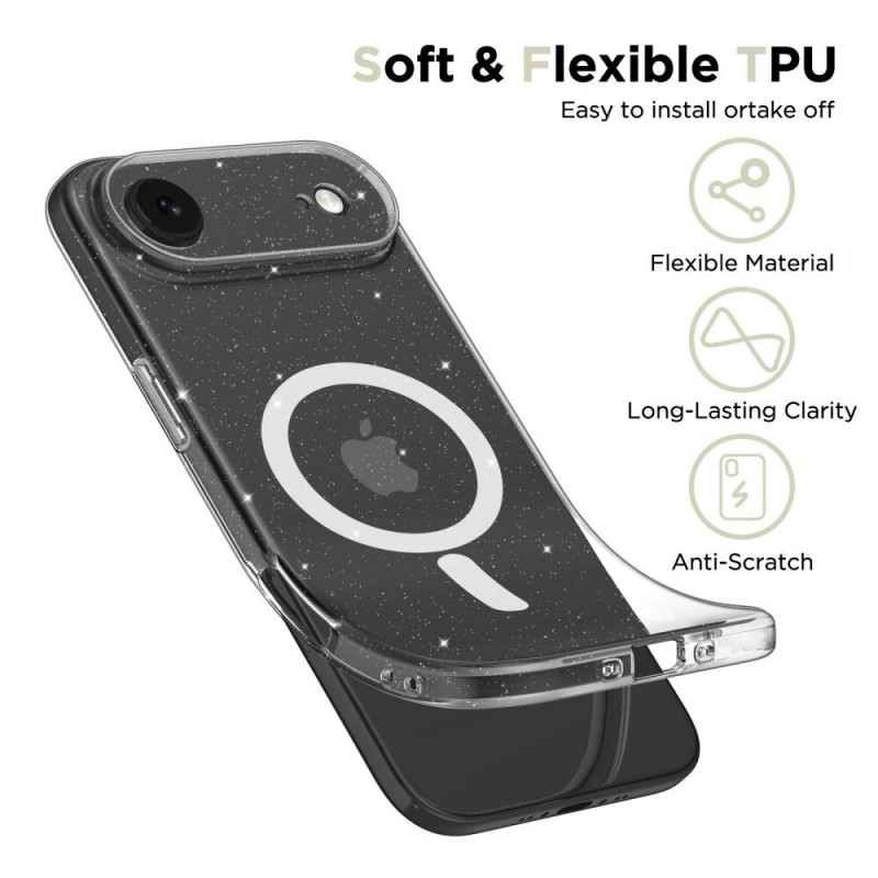 Puzdro Tech-Protect FlexAir MagSafe pre Apple iPhone Air, priehľadné s trblietkami