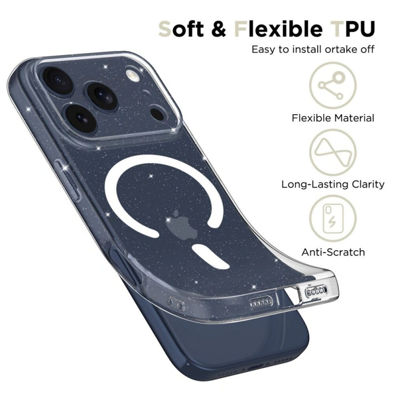 Tech-Protect FlexAir MagSafe puzdro pre Apple iPhone 17 Pro Max, priehľadné s trblietkami