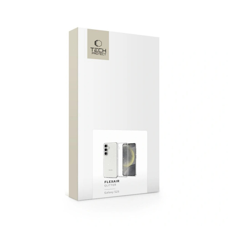 Puzdro Tech-Protect FlexAir pre Samsung Galaxy S25, priehľadné trblietavé