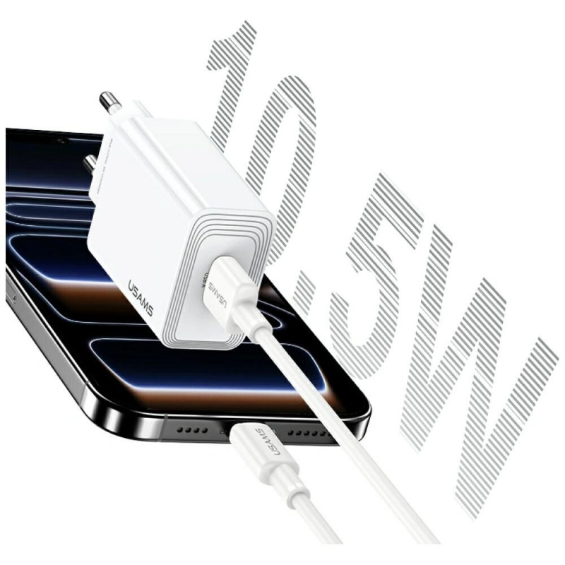 USAMS CC326 T69 nástenná nabíjačka USB-A, 10,5 W, 2,1 A, biela