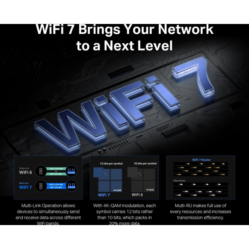 Dvojpásmový Wi-Fi 7 router Mercusys MR37BE, až do 6500 Mbps