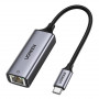 Ugreen CM199 sieťový adaptér USB-C na RJ45 Gigabit Ethernet, 1000 Mbps, sivý