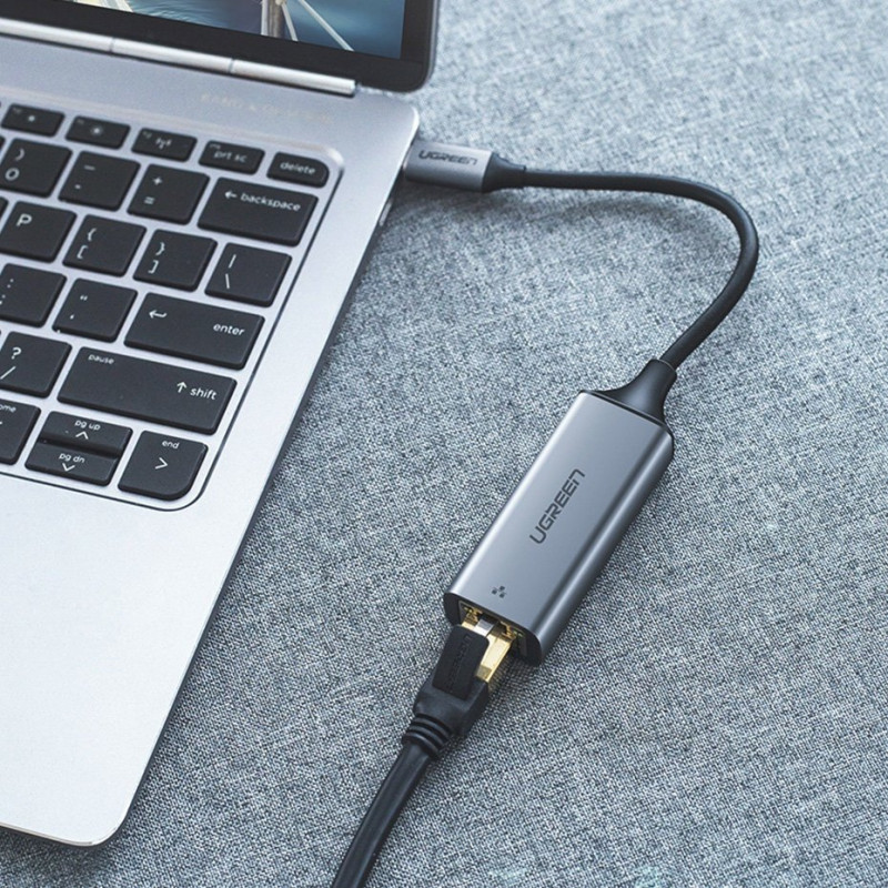 Ugreen CM199 sieťový adaptér USB-C na RJ45 Gigabit Ethernet, 1000 Mbps, sivý