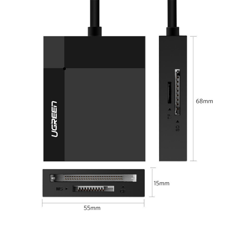Čítačka kariet Ugreen CR125 USB 3.0, SD / microSD / CF / MS, čierna