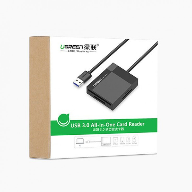 Čítačka kariet Ugreen CR125 USB 3.0, SD / microSD / CF / MS, čierna