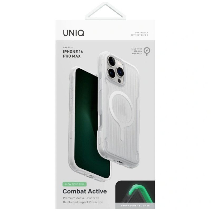 UNIQ Combat Active puzdro pre Apple iPhone 16 Pro Max, Magclick nabíjanie, lume white