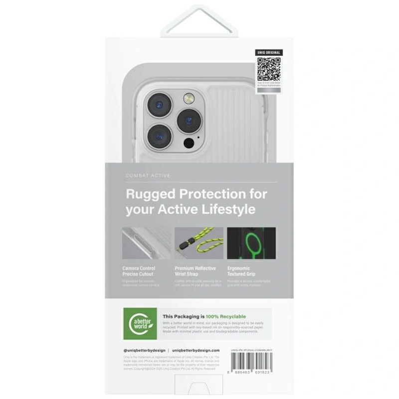 UNIQ Combat Active puzdro pre Apple iPhone 16 Pro, Magclick Charging, lume white