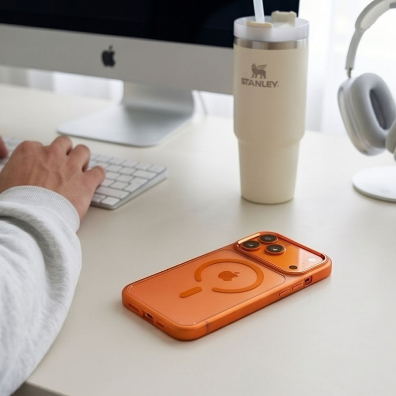 Tech-Protect Magmat MagSafe CC puzdro pre Apple iPhone 17 Pro / 18 Pro, Cosmic Orange / priehľadné