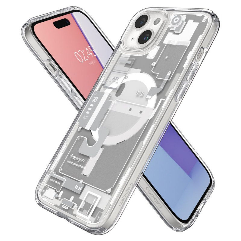 Puzdro Spigen Ultra Hybrid Mag s MagSafe pre Apple iPhone 15 Plus / 14 Plus, Zero One, biele