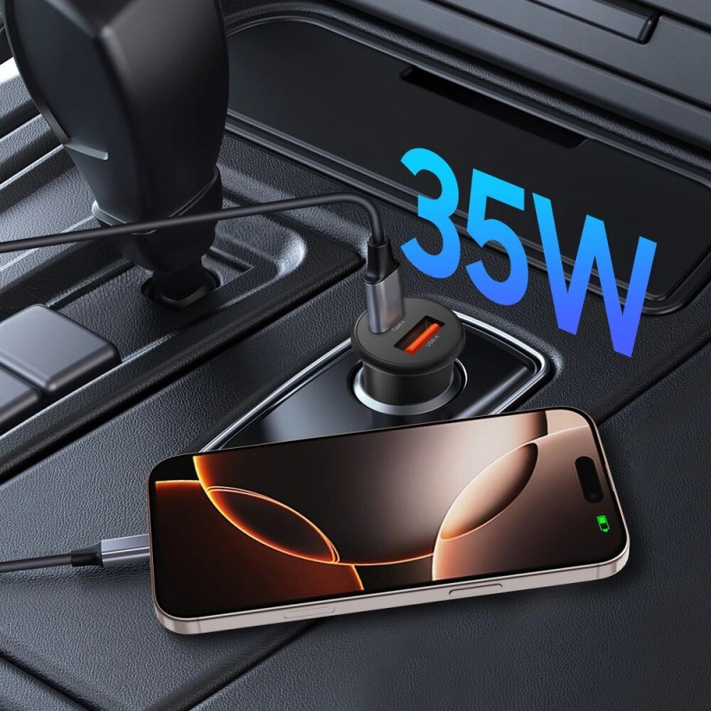 Tech-Protect CC02 2-portová autonabíjačka USB-A / USB-C, PD 35W / QC 3.0, čierna (THP4079)