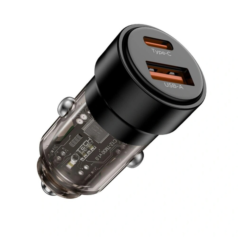 Tech-Protect CC03 2-portová autonabíjačka USB-A / USB-C, PD 75W, čierna