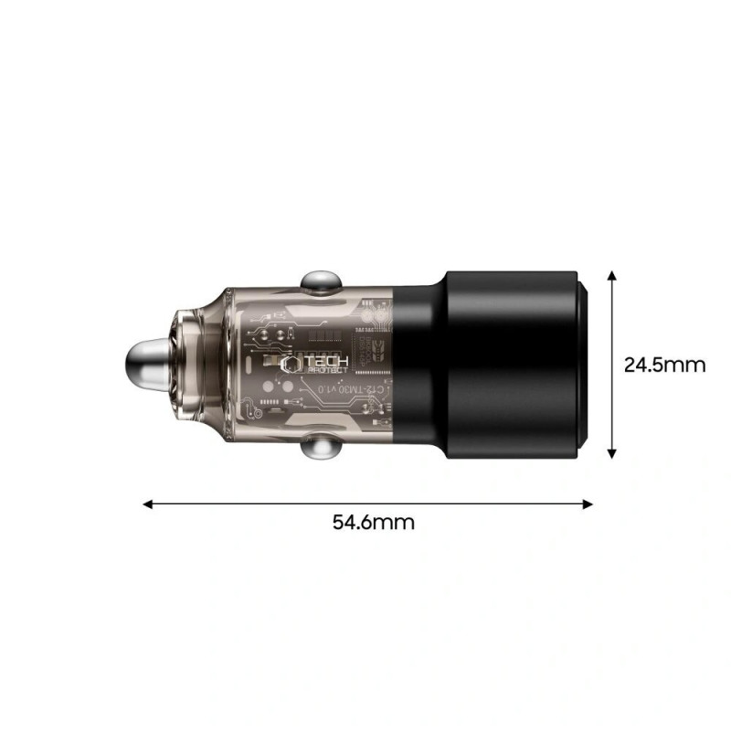 Tech-Protect CC03 2-portová autonabíjačka USB-A / USB-C, PD 75W, čierna