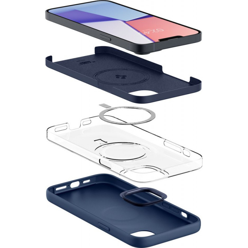 Spigen Silicone Fit Mag (ACS04921) puzdro MagSafe pre Apple iPhone 14 Plus / 15 Plus, námornícka modrá