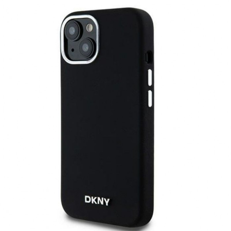 DKNY Apple iPhone 15 hardcase Liquid Silicone Small Metal Logo MagSafe, čierny