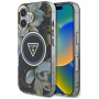 Guess Glitter Flowers Triangle Buttons MagSafe puzdro pre Apple iPhone 16, čierne
