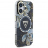 Guess Glitter Flowers Triangle Buttons MagSafe puzdro pre Apple iPhone 16, čierne