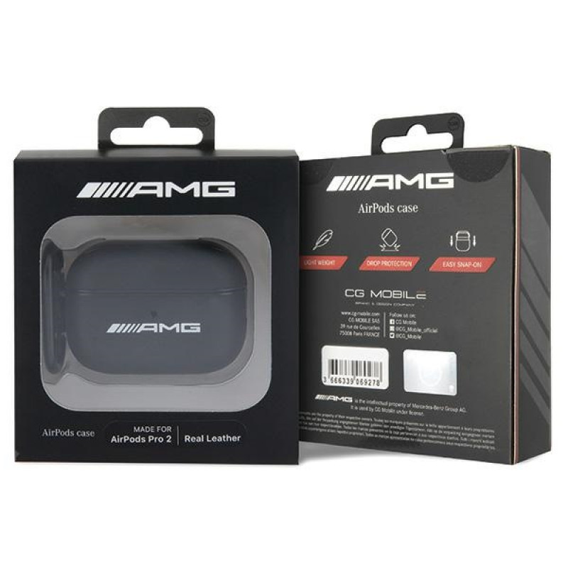 Mercedes-AMG AMAP2SLWK Leather Big Logo kryt na Apple AirPods Pro 2 (2022/2023), čierny, biele logo